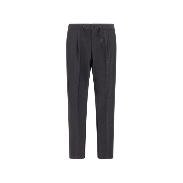 Herno Anthracite Trousers in Melange-Effect Stretch Fabric | Men's Trousers | Luxury Shoes 