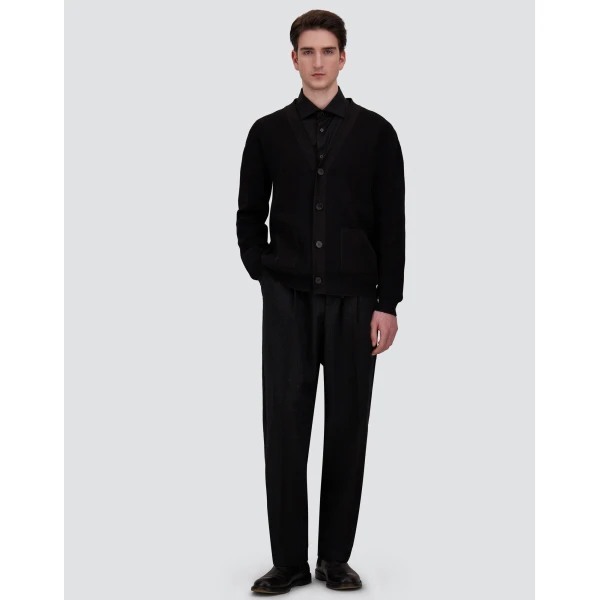 Herno Black Cardigan in Yarn with Raised Knit Pattern | Men's Knitwear | Luxury Shoes 