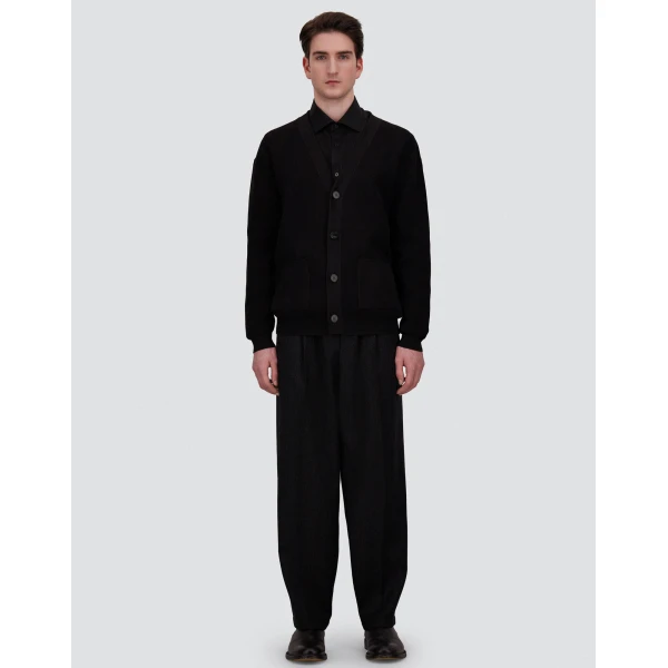 Herno Black Cardigan in Yarn with Raised Knit Pattern | Men's Knitwear | Luxury Shoes 