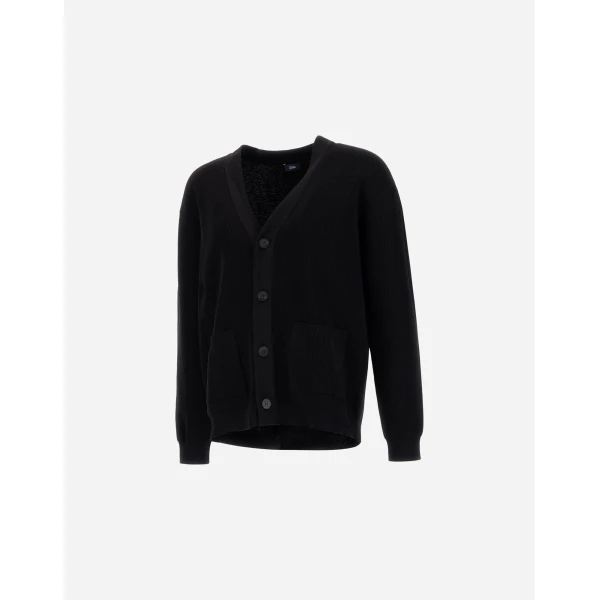 Herno Black Cardigan in Yarn with Raised Knit Pattern | Men's Knitwear | Luxury Shoes 
