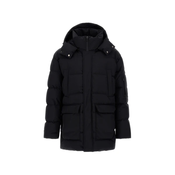 Black Long Quilted Parka in 2-Layer Windstopper
