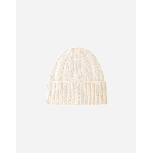 Herno Cable-Knit Wool Beanie in Milk White | Men's Hats | Luxury Shoes 