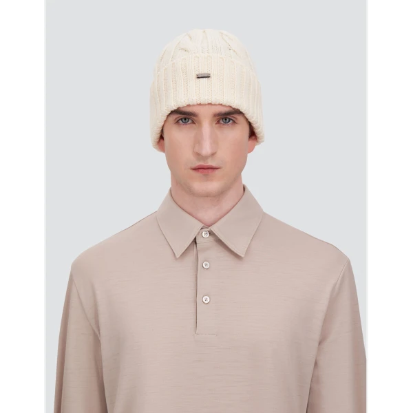 Herno Cable-Knit Wool Beanie in Milk White | Men's Hats | Luxury Shoes 