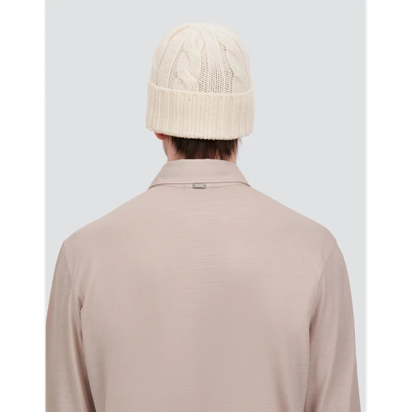 Herno Cable-Knit Wool Beanie in Milk White | Men's Hats | Luxury Shoes 