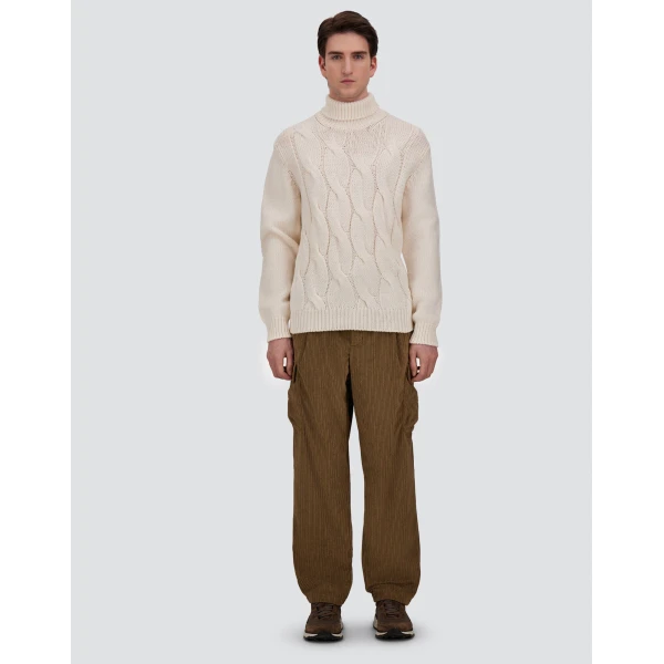 Herno Cable-Knit Wool Roll-Neck Jumper in Milk White | Men's Knitwear | Luxury Shoes 