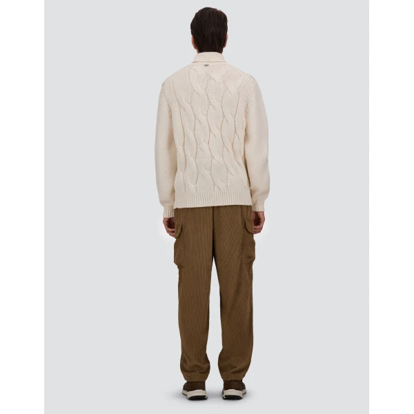 Herno Cable-Knit Wool Roll-Neck Jumper in Milk White | Men's Knitwear | Luxury Shoes 