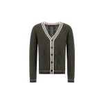 Herno Cable-Knit Wool and Cashmere Cardigan in Military and Pink | Men's Knitwear | Luxury Shoes 