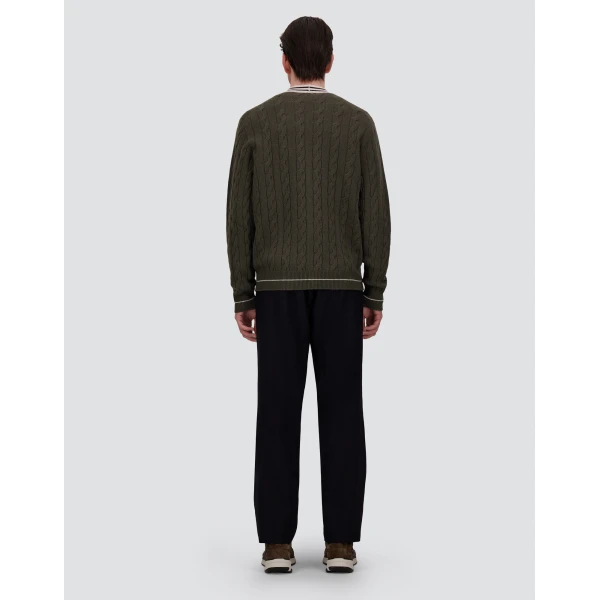Herno Cable-Knit Wool and Cashmere Cardigan in Military and Pink | Men's Knitwear | Luxury Shoes 