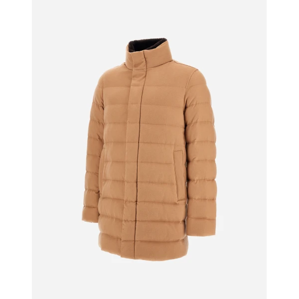 Herno Camel Carcoat in Cashmere, Silk and Monogram | Men's Coats | Luxury Shoes 