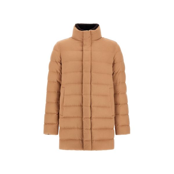 Herno Camel Carcoat in Cashmere, Silk and Monogram | Men's Coats | Luxury Shoes 