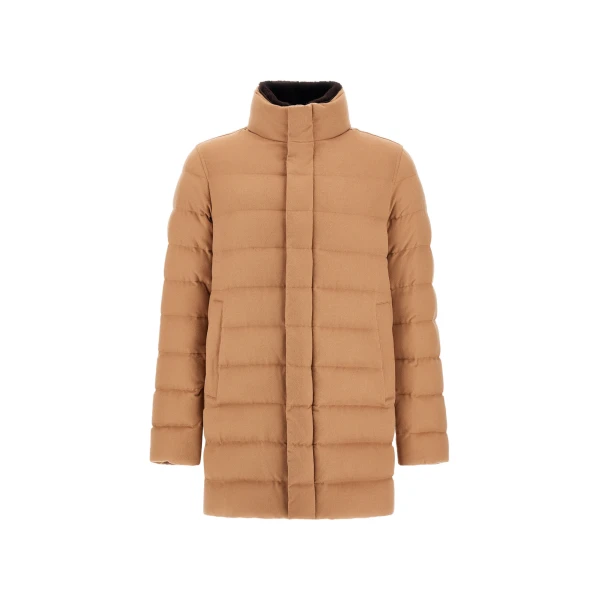 Herno Camel Carcoat in Cashmere, Silk and Monogram | Men's Coats | Luxury Shoes 