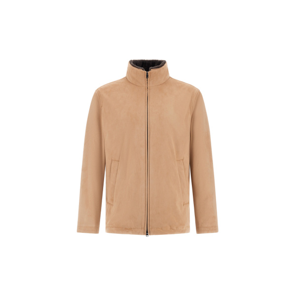 Herno Camel Resort Bomber Jacket in Suede-Effect Microfibre and Light Faux Fur | Men's Jackets | Luxury Shoes 