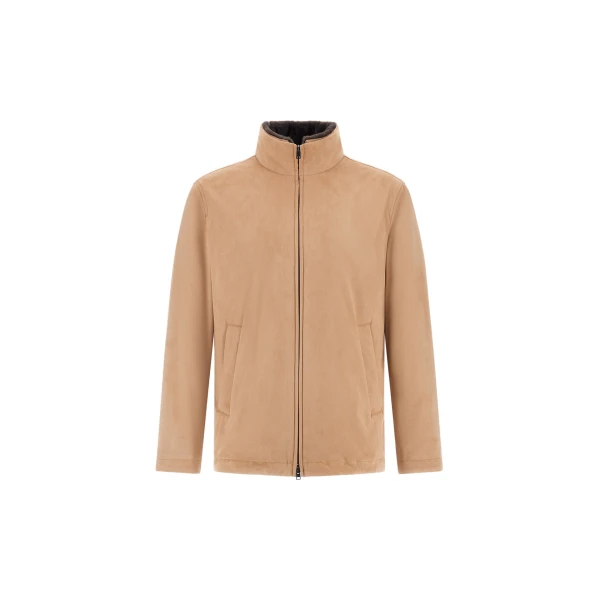Herno Camel Resort Bomber Jacket in Suede-Effect Microfibre and Light Faux Fur | Men's Jackets | Luxury Shoes 