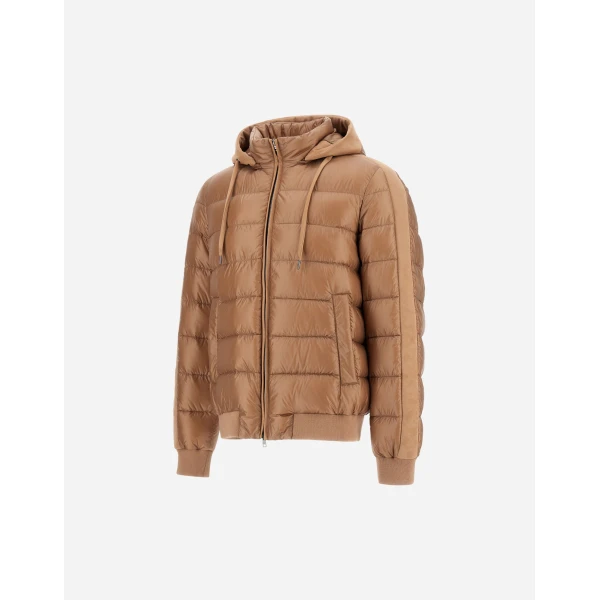 Herno Camel Resort Bomber Jacket in Ultralight Nylon and Suede-Effect Microfibre | Men's Jackets | Luxury Shoes 