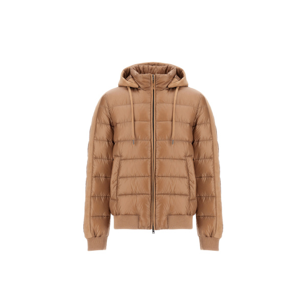 Herno Camel Resort Bomber Jacket in Ultralight Nylon and Suede-Effect Microfibre | Men's Jackets | Luxury Shoes 