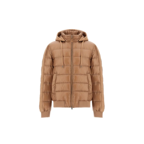 Camel Resort Bomber Jacket in Ultralight Nylon and Suede-Effect Microfibre