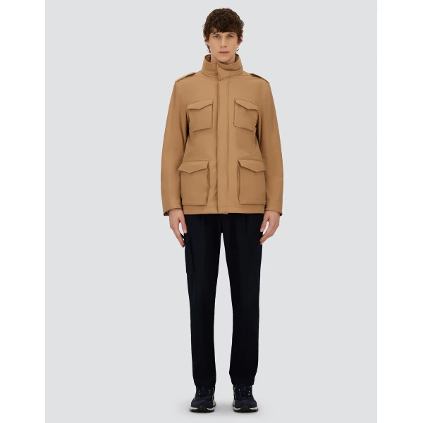 Herno Camel Resort Field Jacket in Bouclé Wool and Technical Stretch Fabric | Men's Jackets | Luxury Shoes 