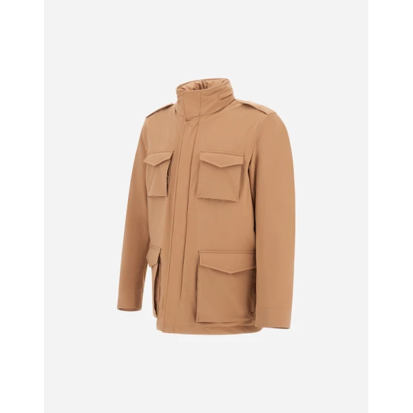 Herno Camel Resort Field Jacket in Bouclé Wool and Technical Stretch Fabric | Men's Jackets | Luxury Shoes 