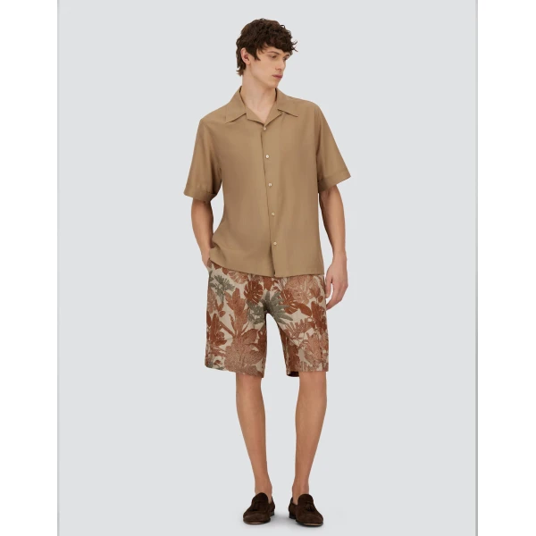 Herno Camel Resort Shirt in Tropical Wool | Men's Shirts | Luxury Shoes 