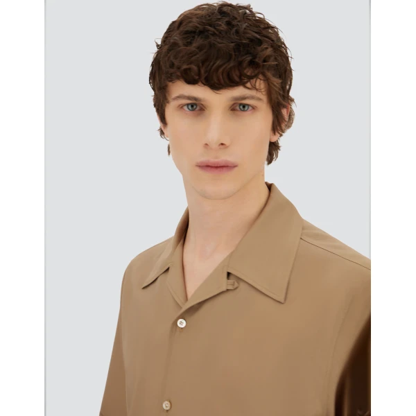Herno Camel Resort Shirt in Tropical Wool | Men's Shirts | Luxury Shoes 