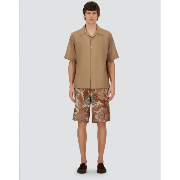 Herno Camel Resort Shirt in Tropical Wool | Men's Shirts | Luxury Shoes 
