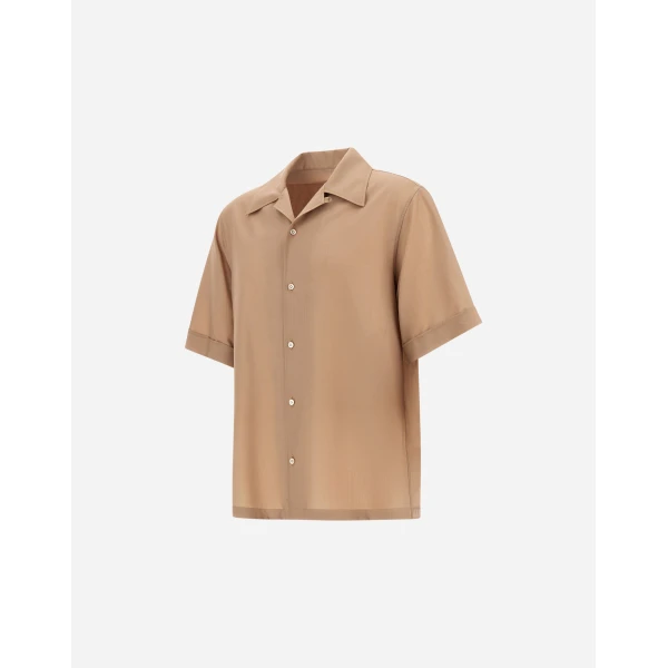 Herno Camel Resort Shirt in Tropical Wool | Men's Shirts | Luxury Shoes 