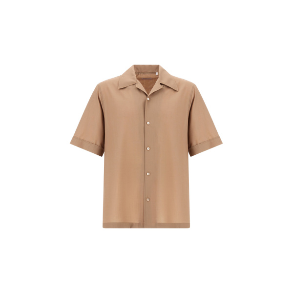 Herno Camel Resort Shirt in Tropical Wool | Men's Shirts | Luxury Shoes 