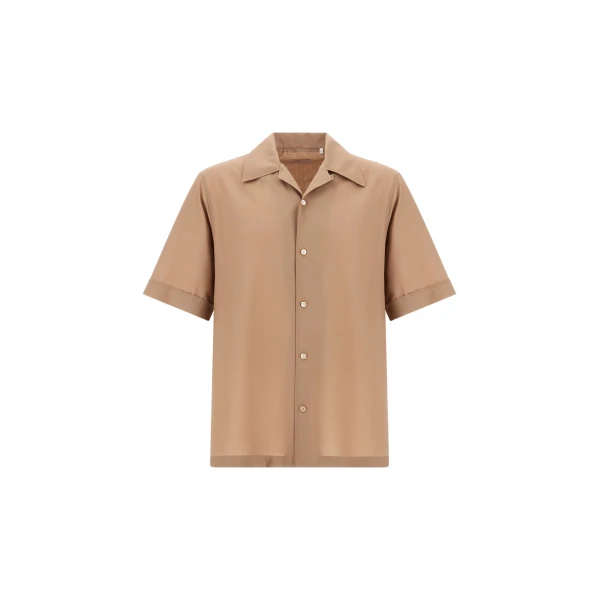 Herno Camel Resort Shirt in Tropical Wool | Men's Shirts | Luxury Shoes 