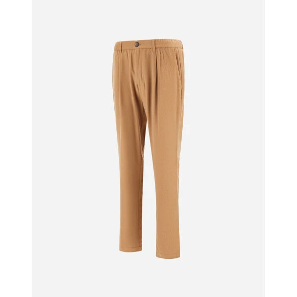 Herno Camel Resort Trousers in Wool-Blend Melange Flannel | Men's Trousers | Luxury Shoes 