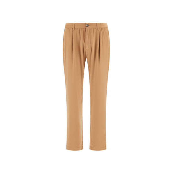 Herno Camel Resort Trousers in Wool-Blend Melange Flannel | Men's Trousers | Luxury Shoes 