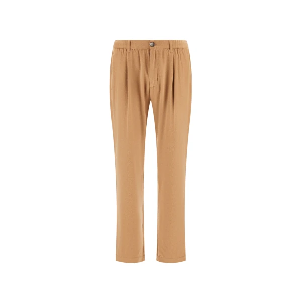 Herno Camel Resort Trousers in Wool-Blend Melange Flannel | Men's Trousers | Luxury Shoes 