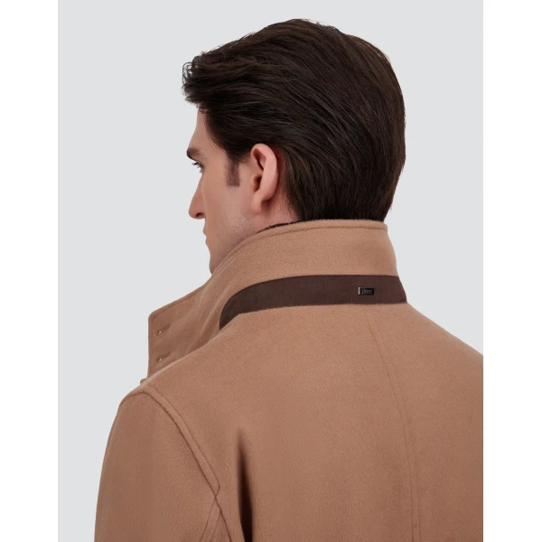 Herno Camel Short Coat in Pure Cashmere and Suede Effect | Men's Coats | Luxury Shoes 