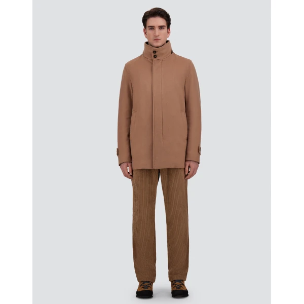 Herno Camel Short Coat in Pure Cashmere and Suede Effect | Men's Coats | Luxury Shoes 
