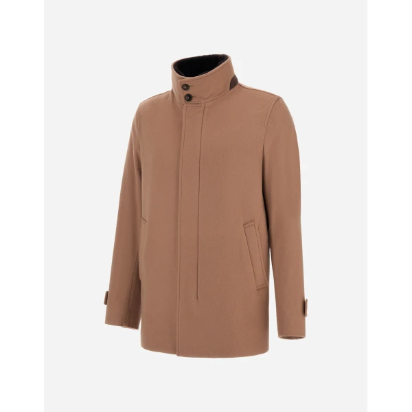Herno Camel Short Coat in Pure Cashmere and Suede Effect | Men's Coats | Luxury Shoes 