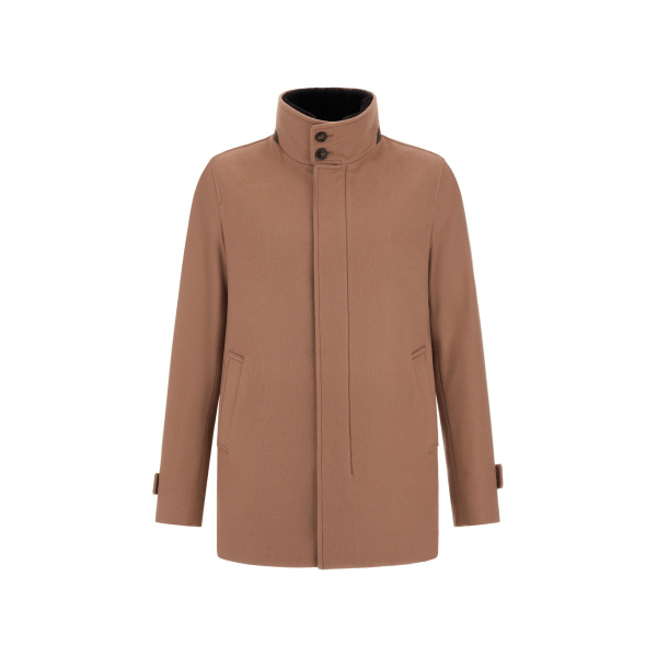 Herno Camel Short Coat in Pure Cashmere and Suede Effect | Men's Coats | Luxury Shoes 
