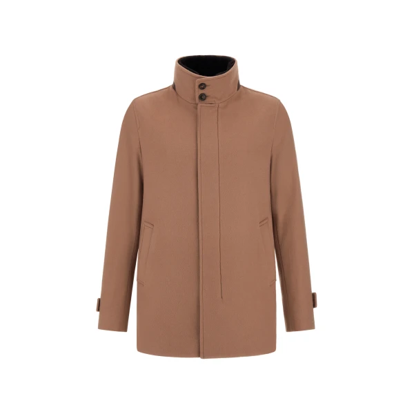 Herno Camel Short Coat in Pure Cashmere and Suede Effect | Men's Coats | Luxury Shoes 