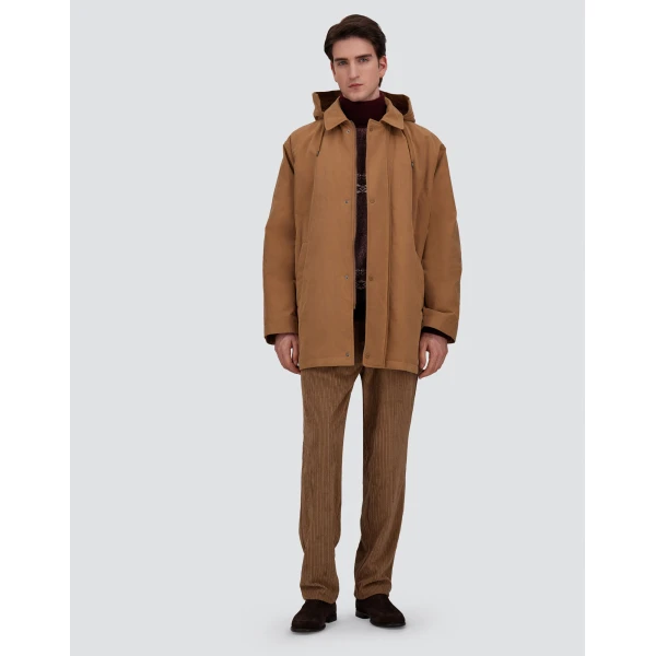 Herno Camel Short Parka in Waxed Cotton Blend | Men's Coats | Luxury Shoes 