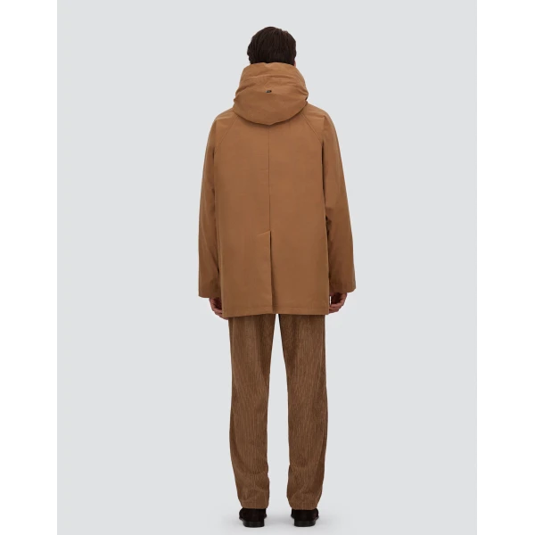 Herno Camel Short Parka in Waxed Cotton Blend | Men's Coats | Luxury Shoes 