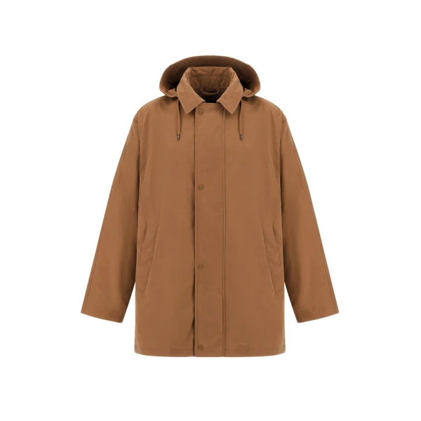 Camel Short Parka in Waxed Cotton Blend