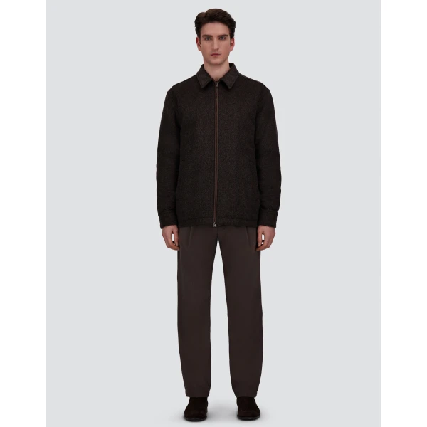 Herno Cashmere Cloth, Mohair and Suede-Effect Shacket in Dark Brown | Men's Jackets | Luxury Shoes 