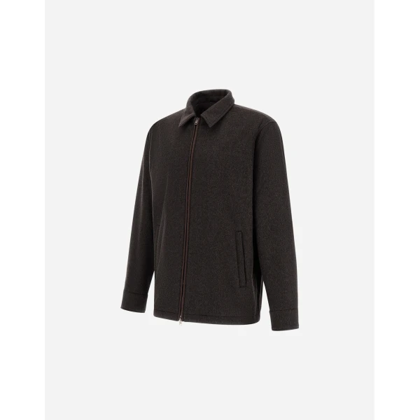 Herno Cashmere Cloth, Mohair and Suede-Effect Shacket in Dark Brown | Men's Jackets | Luxury Shoes 