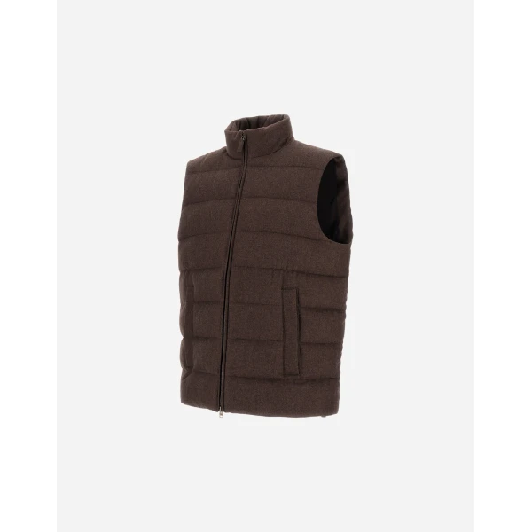 Herno Cashmere and Silk Vest with Monogram in Dark Brown | Men's Jackets | Luxury Shoes 