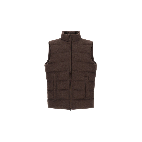 Herno Cashmere and Silk Vest with Monogram in Dark Brown | Men's Jackets | Luxury Shoes 