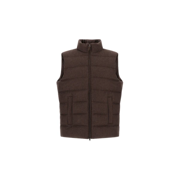 Cashmere and Silk Vest with Monogram in Dark Brown