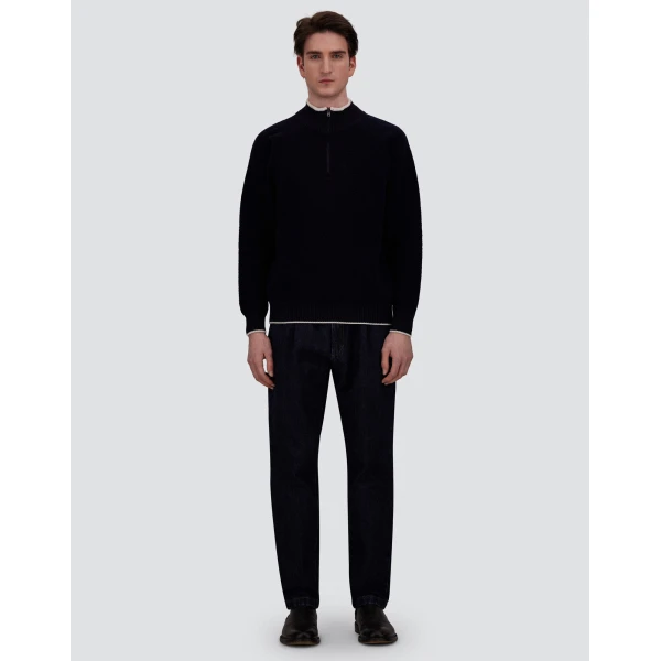 Herno Cashmere and Wool Bouclé Jumper in Navy Blue | Men's Knitwear | Luxury Shoes 