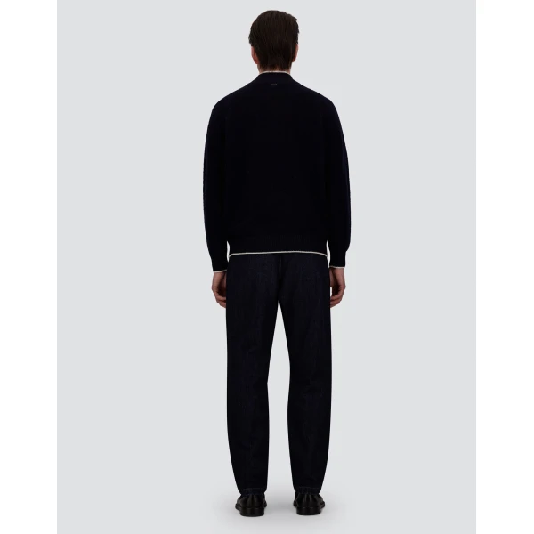 Herno Cashmere and Wool Bouclé Jumper in Navy Blue | Men's Knitwear | Luxury Shoes 