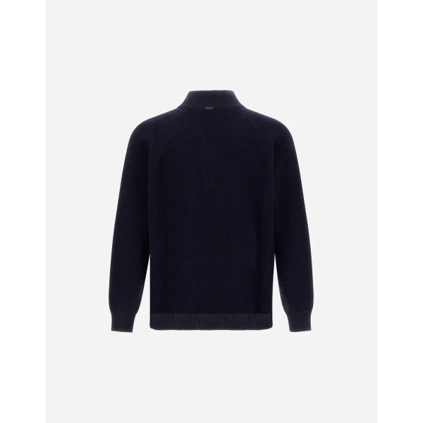 Herno Cashmere and Wool Bouclé Jumper in Navy Blue | Men's Knitwear | Luxury Shoes 
