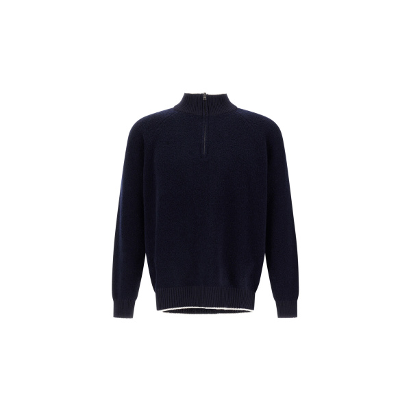Herno Cashmere and Wool Bouclé Jumper in Navy Blue | Men's Knitwear | Luxury Shoes 