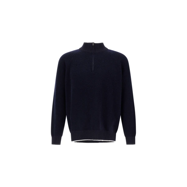 Herno Cashmere and Wool Bouclé Jumper in Navy Blue | Men's Knitwear | Luxury Shoes 
