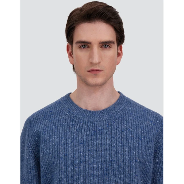Herno Cashmere and Wool Fisherman's Rib Sweater in Light Blue | Men's Knitwear | Luxury Shoes 